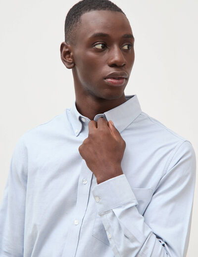 Chemise manches longues col am&eacute;ricain bleu gris homme