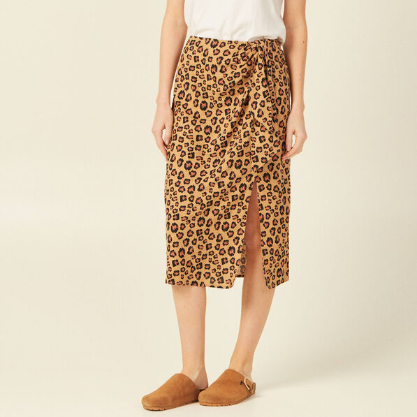 Jupe midi portefeuille fendue sable femme