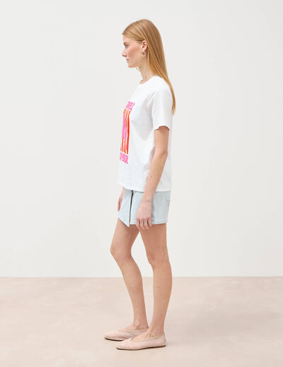 T-shirt en coton manches courtes blanc femme