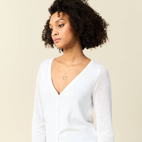 Gilet manches longues boutonné blanc femme