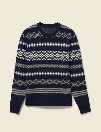 Pull manches longues col rond bleu marine homme