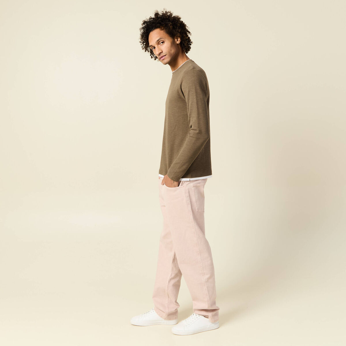 T-shirt manches longues taupe homme