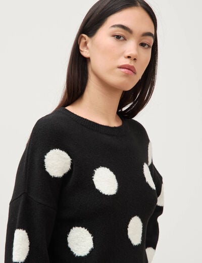 Pull manches longues col rond noir femme