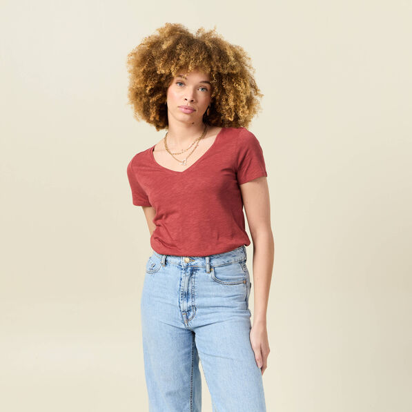 T-shirt manches courtes rouge foncé femme
