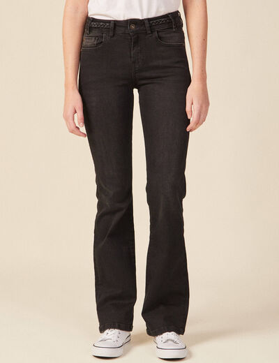 Jeans bootcut détails tressés denim noir femme