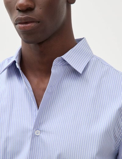 Chemise col am&eacute;ricain manches longues bleu gris homme