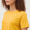 T-shirt droit col rond brod&eacute; en coton jaune or femme