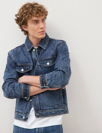 Veste droite en coton col classique denim stone homme