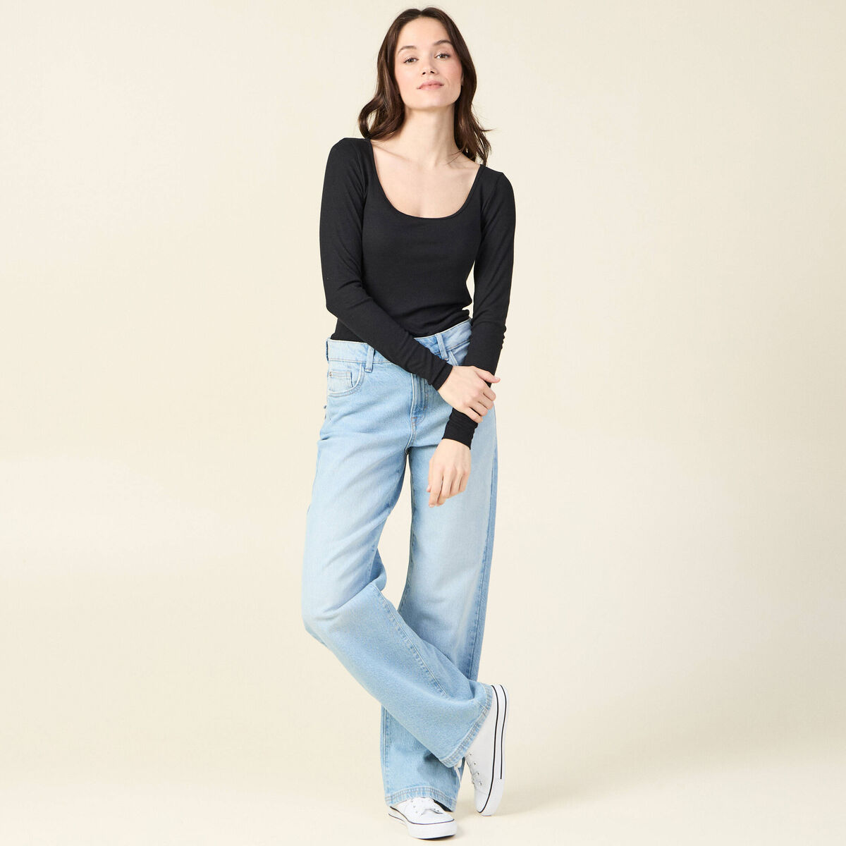 T-shirt côtelé éco-responsable noir femme