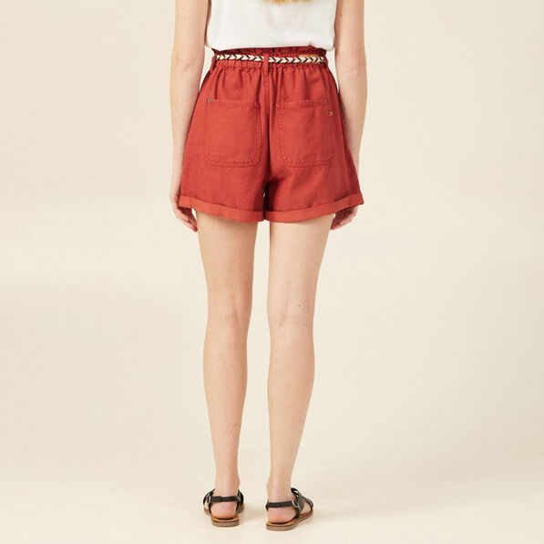 Short paperbag ceinturé rouge foncé femme