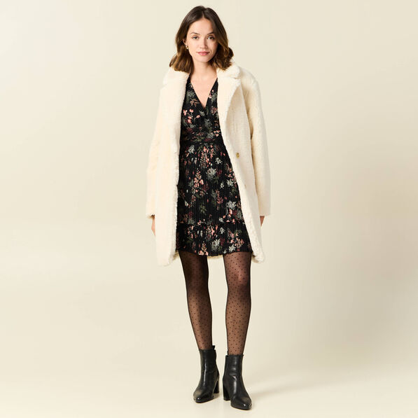 Manteau long laine mouton creme femme