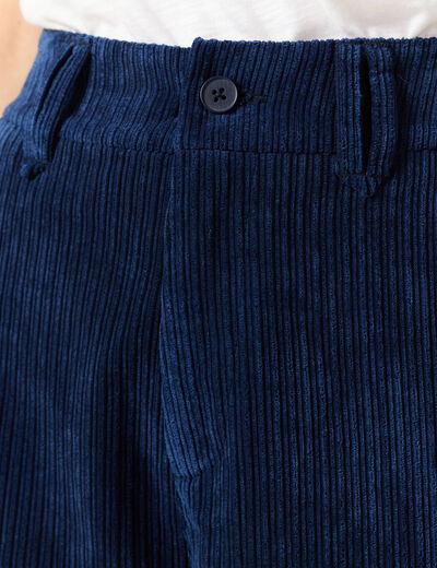 Pantalon large velours pinces bleu marine femme