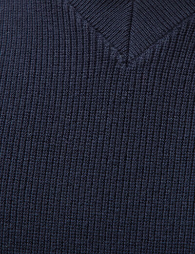 Pull col v manches longues bleu marine homme