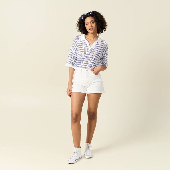pull manches courtes col polo bleu electrique femme Pull manches courtes col polo bleu electrique femme