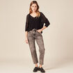 Pull ajour&eacute; col v manches 3/4 noir femme