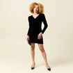 Robe manches longues en velours noir femme