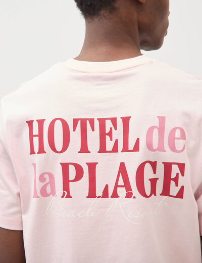 T-shirt droit en coton col rond rose poudr&eacute;e homme