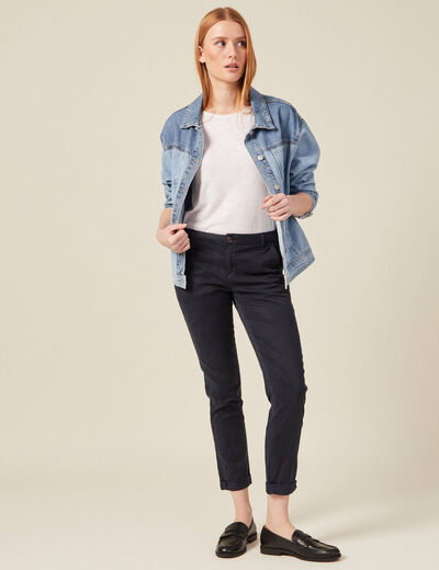 Chino 7/8&egrave;me taille standard bleu fonc&eacute; femme