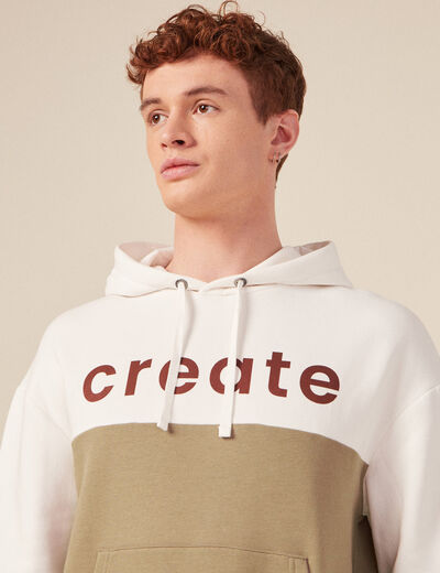 Sweat &agrave; capuche manches longues taupe homme