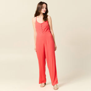 combinaison pantalon bretelles rouge corail femme Combinaison pantalon bretelles rouge corail femme