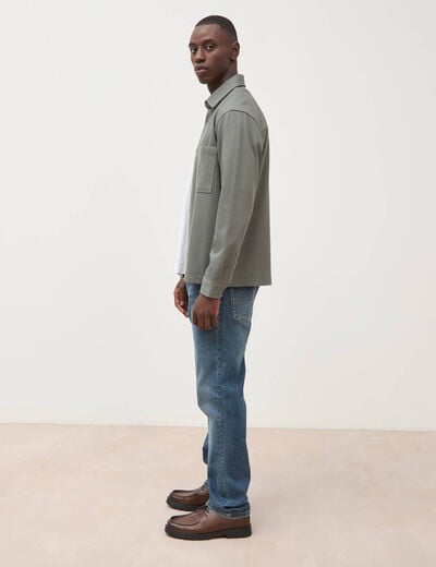 Surchemise droite col am&eacute;ricain vert kaki homme
