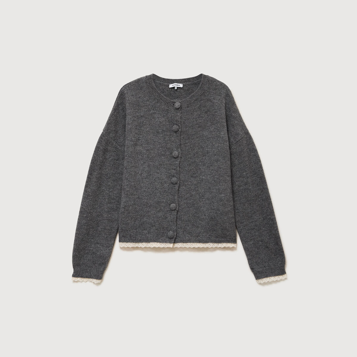 Gilet manches longues col rond gris femme