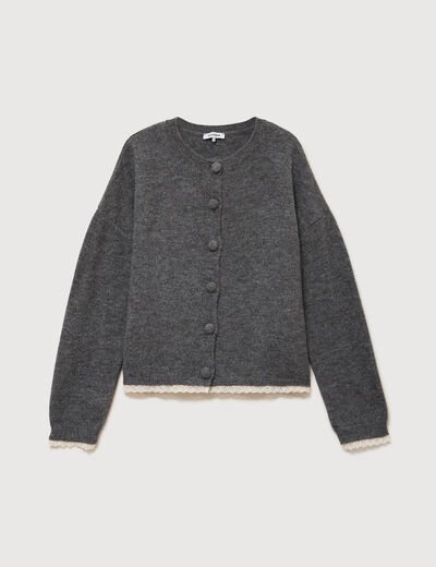 Gilet manches longues col rond gris femme