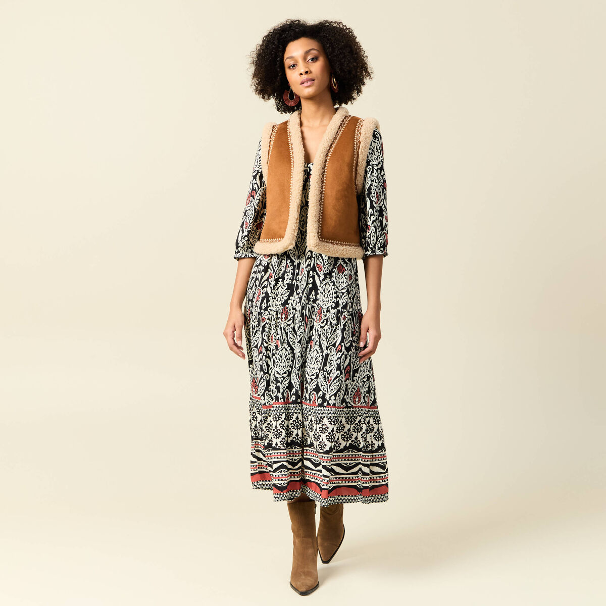 Robe longue évasée noir femme