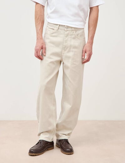 Jeans large longueur 32 en coton denim beige homme