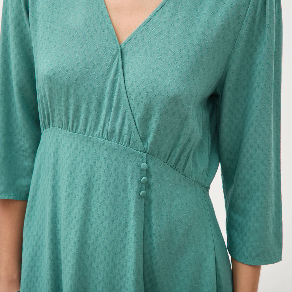 Robe manches longues col v vert femme