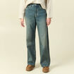 Jeans large taille haute bleu gris femme