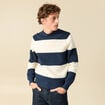 Pull fin ray&eacute; manches longues col rond bleu marine homme