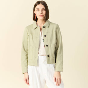 Blouson boutonné vert kaki femme