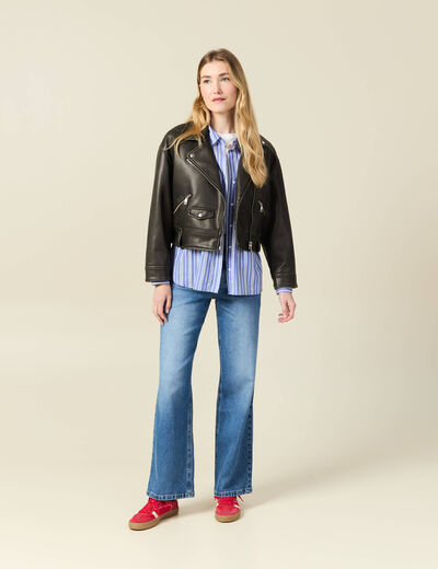 Jeans large taille haute denim stone femme