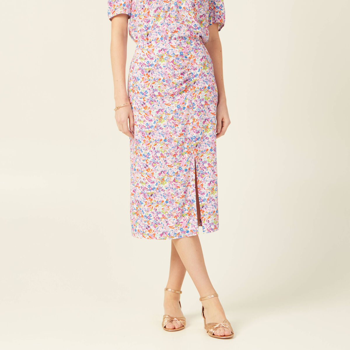 Jupe midi fourreau rose femme