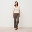 Pantalon droit taille haute taupe femme