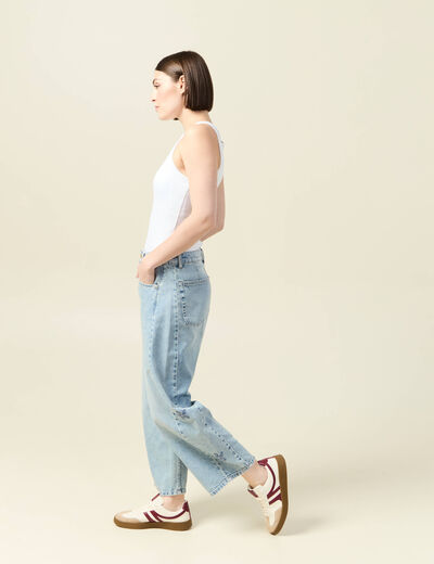 T-shirt col rond sans manches en coton blanc femme