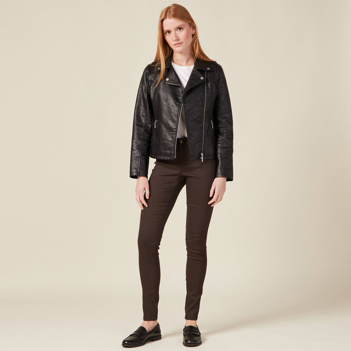 Pantalon skinny marron femme