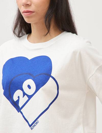T-shirt droit cropped manches coude ecru femme