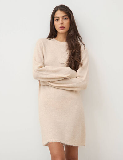 Robe droite courte manches longues creme femme