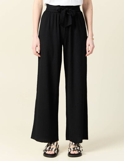 Pantalon large fluide noeud noir femme