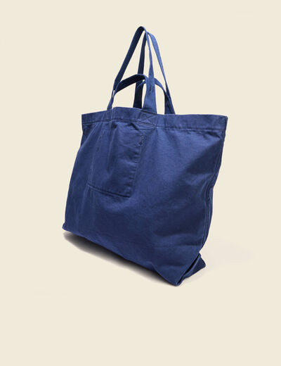 Sac cabas en coton bleu fonc&eacute; homme