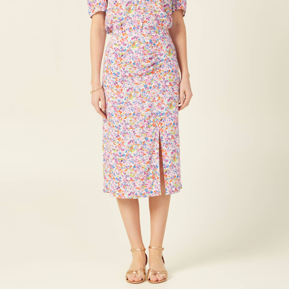 Jupe midi fourreau rose femme