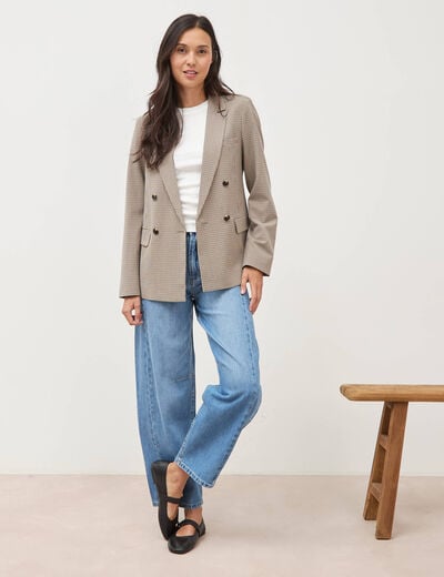 Blazer &agrave; carreaux col tailleur gris femme