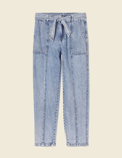 Jeans paperbag ceinturé denim snow bleu femme