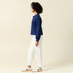 Sweat manches longues col polo bleu foncé femme