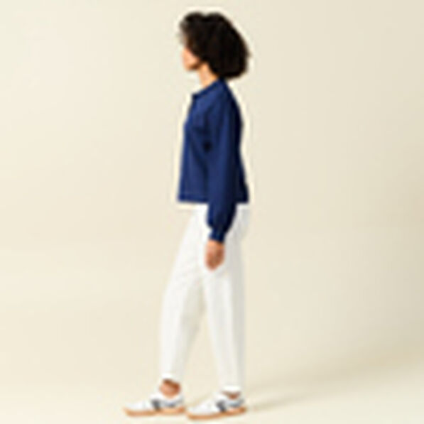 Sweat manches longues col polo bleu foncé femme