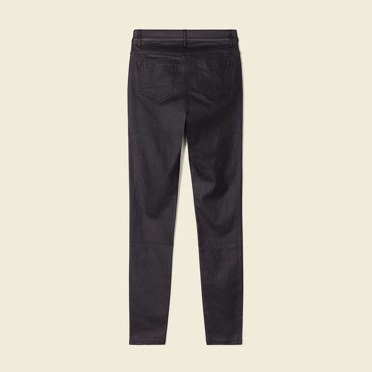 Tregging skinny denim noir enduit femme