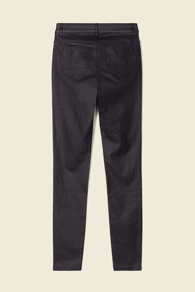 Tregging skinny denim noir enduit femme