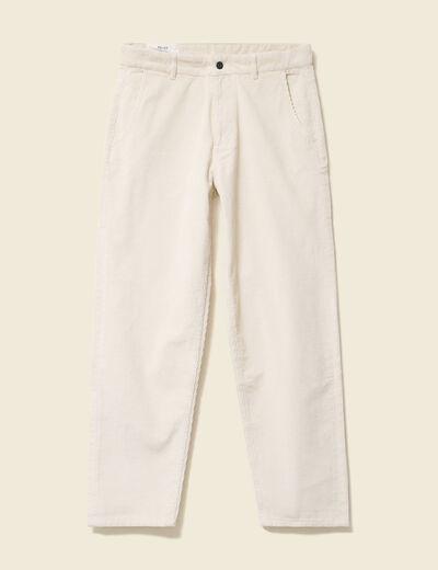 Pantalon droit en velours longueur 32 ecru homme